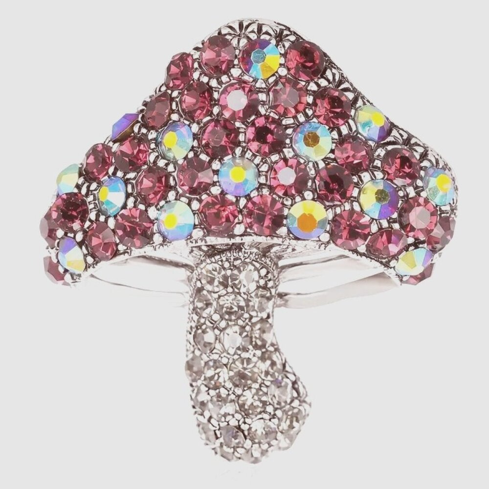 🌺🌺 🌺 Vintage Style Mushroom Brooch - Sparkling Purple & Colored Rhinestones
